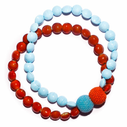necklace two rows colour combination jewellery muranoglass blue red Monica Nesseler Kettenmacherin